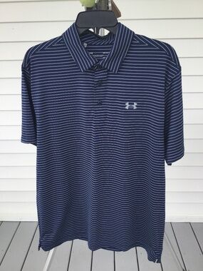 Men’s Under Armour Golf Shirt Navy & White Stripe, Size Large